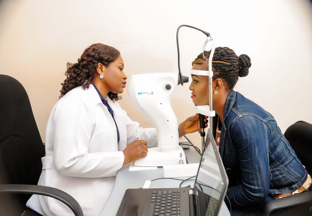 Soteria Professional optometrist examining a patient